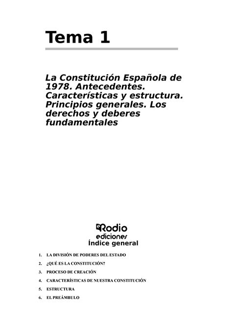 T Ema 1 Const Tema 1 La Constitución Española De 1978 Antecedentes Características Y