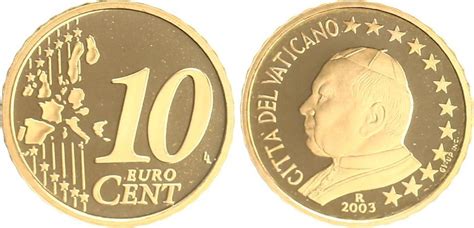 Vatikan 10 Cent 2003 Kursmünze mit Papstmotiv PP Proof in Kapsel MA Shops