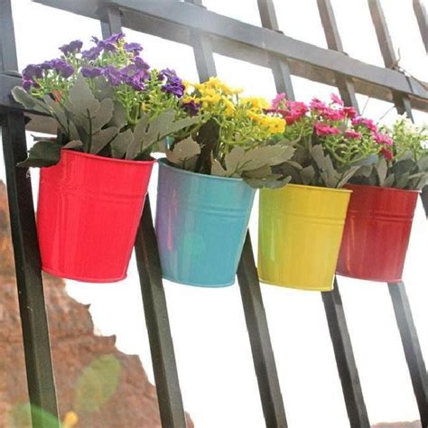 8x Métal Fer Pot de Fleurs Suspendus Balcon Jardin Plant Planter Maison