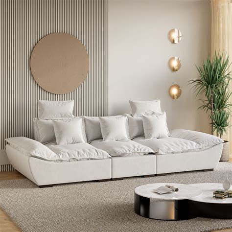 Free Shipping On 2780mm Modern White Leath Aire 3 Seater Deep Sofa With