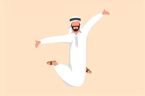 Premium Vector Business Flat Drawing Happy Arab Businessman Jump With