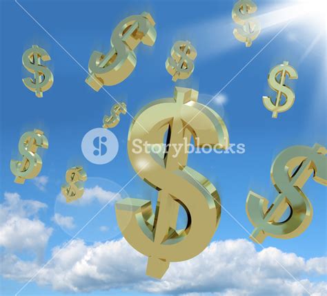 Dollar Symbols Falling From The Sky As A Sign Of Wealth Royalty Free