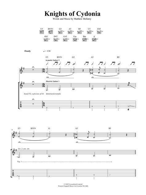 Muse "Knights Of Cydonia" Sheet Music PDF Notes, Chords | Rock Score ...