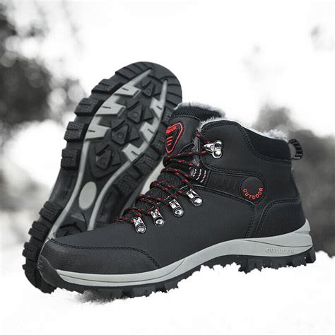 Men S Winter Warm Waterproof Snow Fur Boots Hiking Outdoor Leather Work