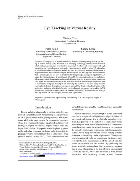 PDF Eye Tracking In Virtual Reality