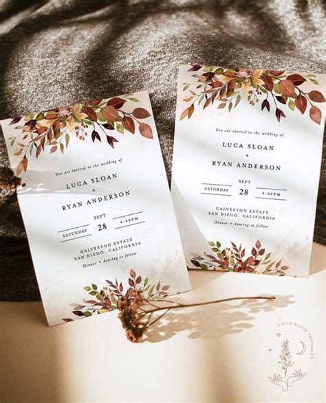 Rustic Fall Wedding Invitation Template Autumn Wedding Etsy Canada