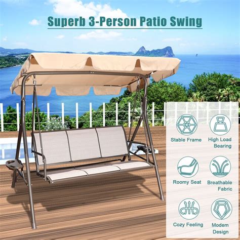 Siavonce Durable Steel Frame Outdoor Swing Canopy with Adjustable Shade ...