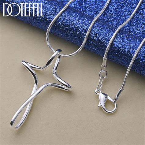 DOTEFFIL 925 Sterling Silver Cross Pendant Necklace 16 30 Inch Snake