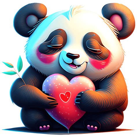 Panda Hugging Heart Digital Graphic · Creative Fabrica