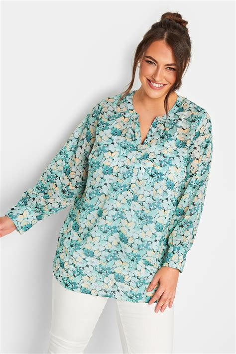 Yours Curve Plus Size Blue Floral Chiffon Shirt Yours Clothing