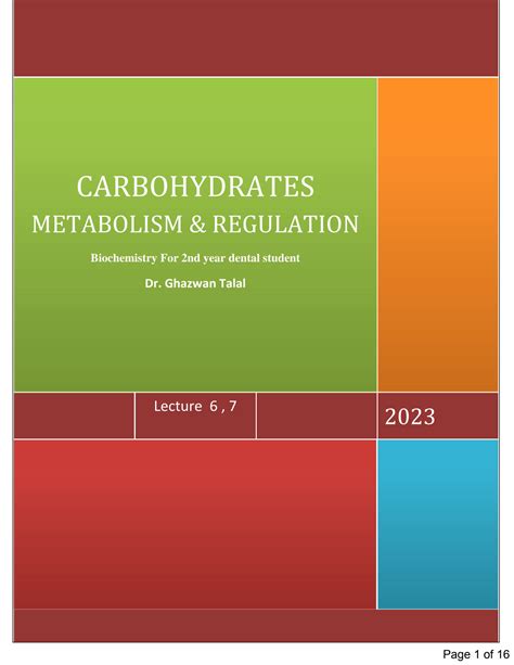 SOLUTION Carbohydrates Metabolism And Regulation Studypool