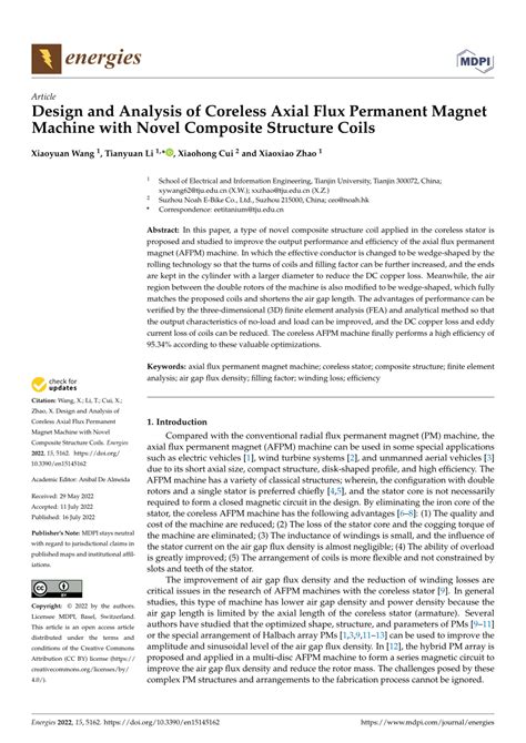 Pdf Design And Analysis Of Coreless Axial Flux Permanent Magnet