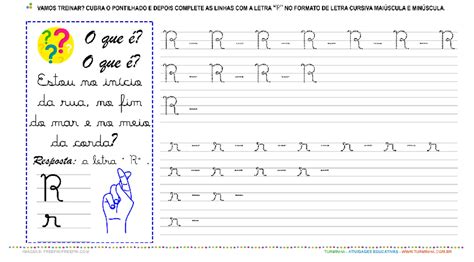 A Letra “r” Cursiva Caligrafia Atividade Educativa Para Pré Escola 4 E 5 Anos Turminha