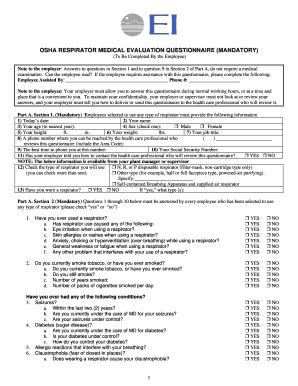 Osha Respirator Medical Evaluation Questionnaire Fill Online