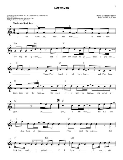 Helen Reddy I Am Woman Sheet Music