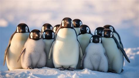 Premium AI Image A Group Of Penguins Huddled Together On The