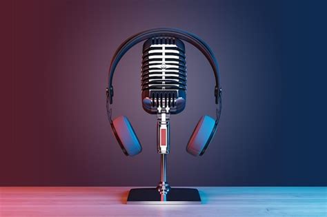 Premium Photo Podcasting And Radio Concept With Retro Microphone And