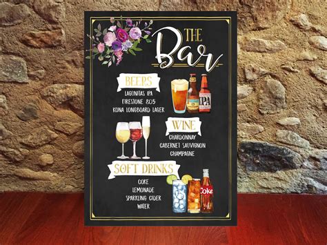 18x24 Personalized Bar Menu Chalkboard Wedding Sign Wedding Etsy