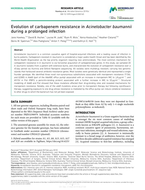 PDF Evolution Of Carbapenem Resistance In Acinetobacter Baumannii