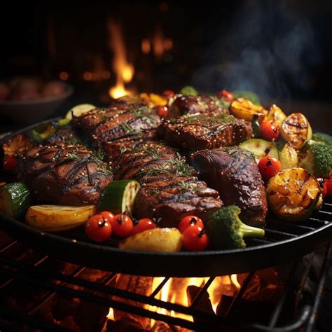 Premium Photo Photo Of A Closeup Of A Sizzling Grill With Meats And Vegetables High Detailed