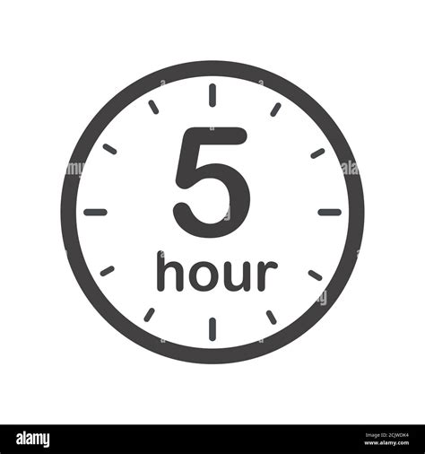 Five Hours Round Icon With Arrow Black And White Vector Symbol Stock