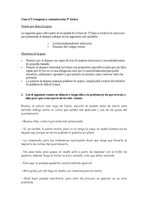 Guía 3° Básico Guía N° 2 Lenguaje Y Comunicación Comprensión De