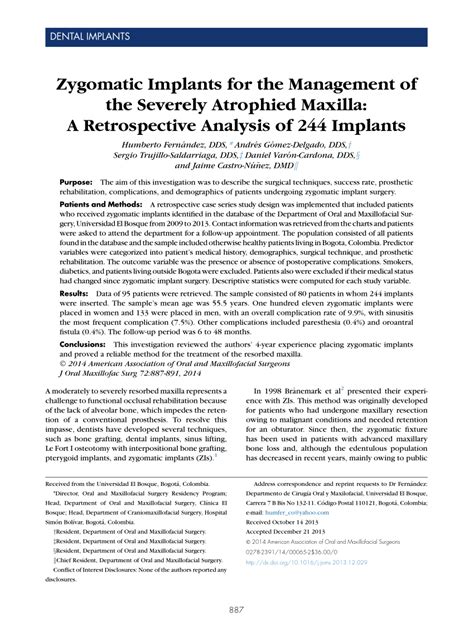 Pdf Zygomatic Implants For The Management Of The Severely Atrophied