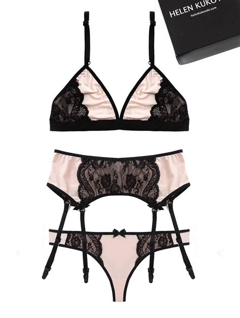 Sexy Garter Belt Lingerie Set Black Lace Bralette Black Etsy