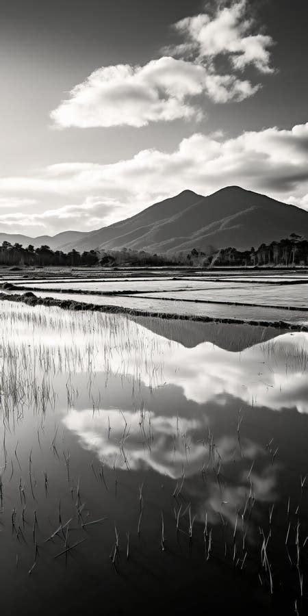 Kintsukuroi-inspired Black and White Lake Reflection Photograph Stock ...