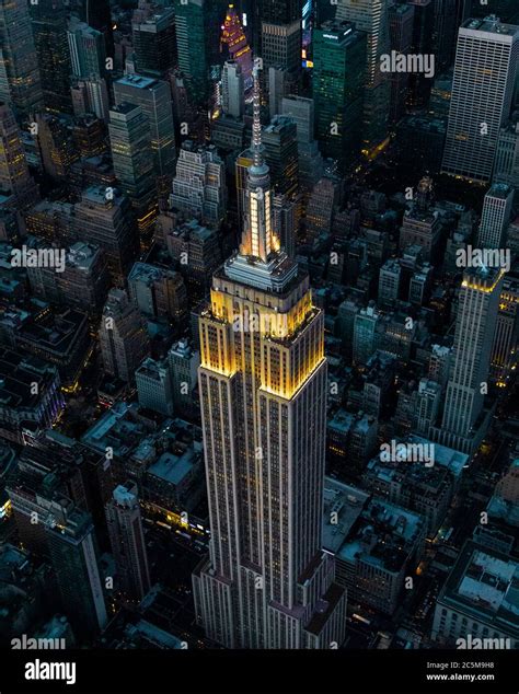 Aerial View Of Manhattan New York City During The Sunset Looking Over