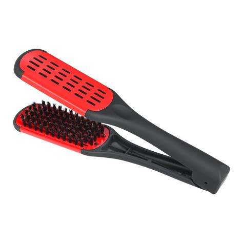 Hair Straightening Comb Double Sided Bristle Hair Brush Clamp