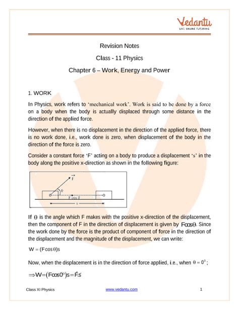 Work Energy And Power Class 11 Notes Cbse Physics Chapter 6 [pdf]