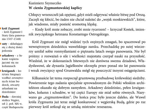 Przeczytaj Tekst W Cieniu Zygmuntowskiej Kaplicy I Na Podstawie