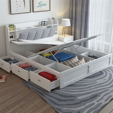 Modern White Storage Bed Low Profile Platform Bed with 3 Drawers ...