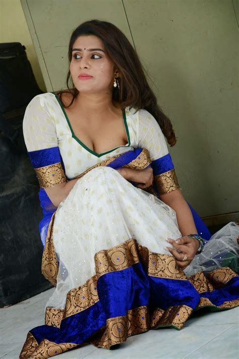 Harini Hot Navel Cleavage Show Stills In White Saree