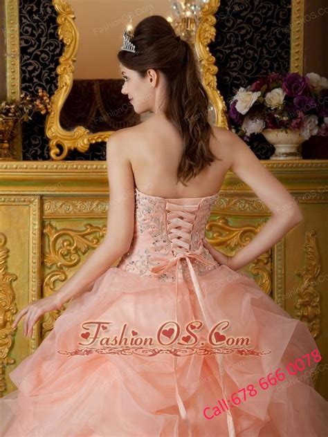 Romantic Baby Pink Quinceanera Dress Strapless Organza Beading Ball Gown