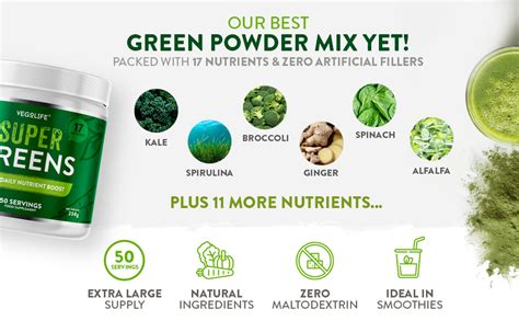 Super Greens Powder 250g Tub 50 Servings 17 Different Nutrients