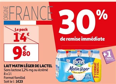 Promo LAIT MATIN LÉGER DE LACTEL Sans lactose 1 2 mg ou écrémé 8x1l