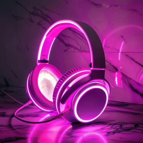 Premium Photo Headphones In Neon Light On A Pink Background 3d Rendering