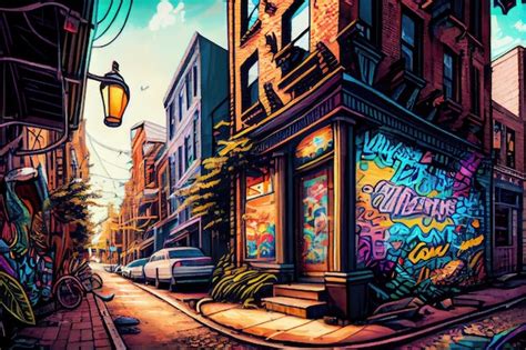 Premium Ai Image Graffiti Mural Depicting A Vibrant Bustling City