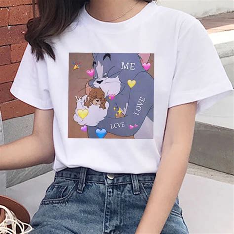 Летняя новая футболка ulzzang Harajuku fun kawaii TOM cat и мышонок ...