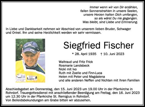 Traueranzeigen Von Siegfried Fischer Schwaebische De Trauerportal