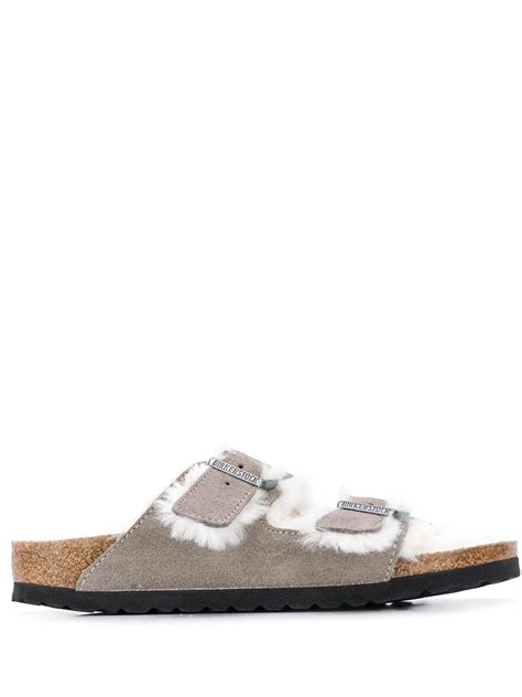 Birkenstock Arizona Two Strap Shearling Sandals Grey Modes