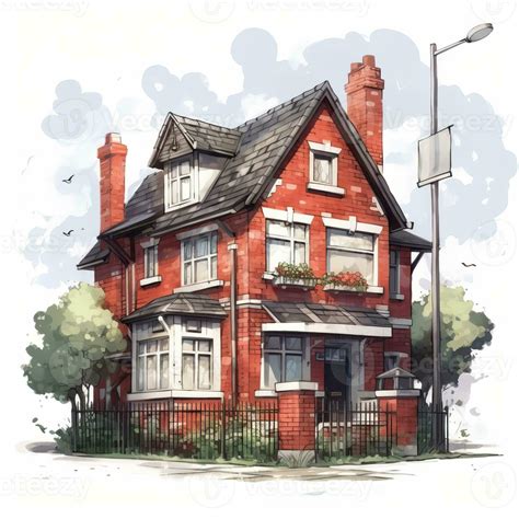 House anime style, House red brick white background high quality ai ...