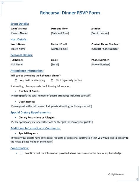 RSVP Form Example - Word | PDF | Google Docs - Highfile