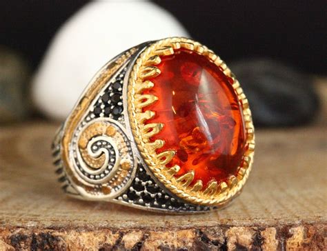 Mens Handmade Silver Ring Mens Silver 925 Amber Ringt For Him 925 Sterling Silver Ringme