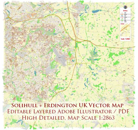 Vector Map Solihull + Erdington Area UK: PDF and Adobe Illustrator – Maps in Vector: Detailed ...