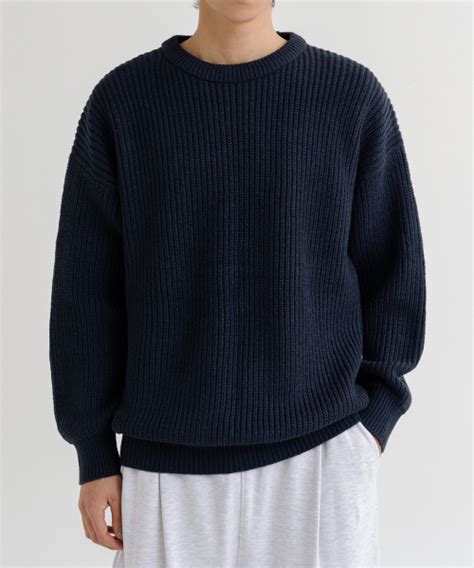 Musinsa Lemain Second Overfit Volume Washable Crew Neck Hachi Knit Navy