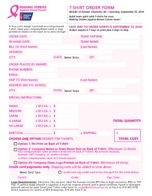 Fillable Online Makingstrides Acsevents T Shirt Order Form Making