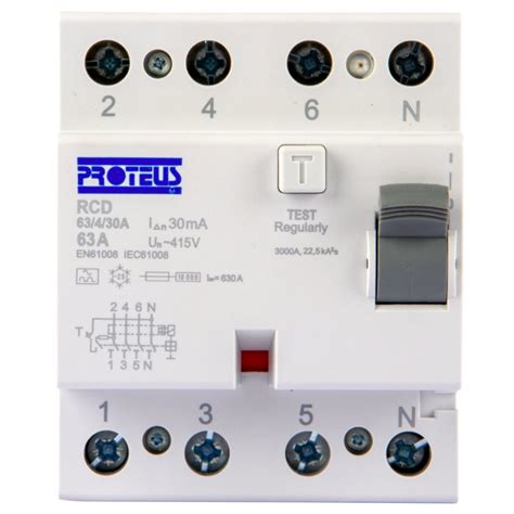 63A Four Pole 30mA Type A RCD – Proteus Switchgear